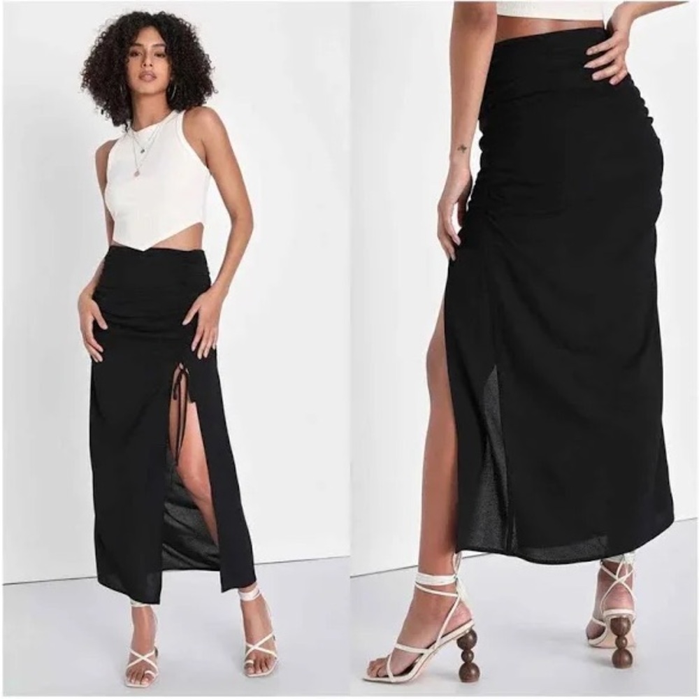 Lulu's Black Maxi Skirt with Slit